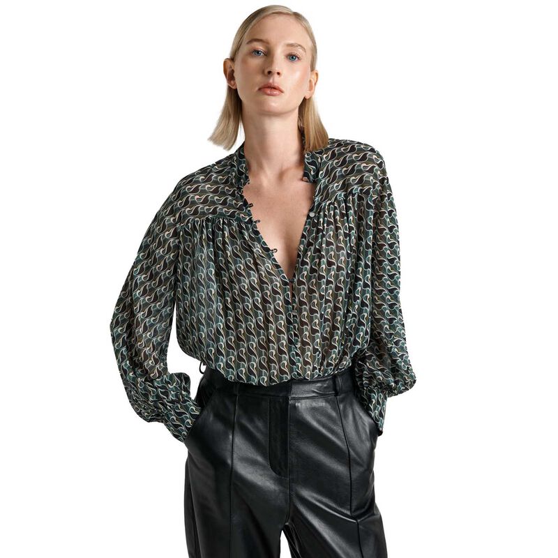 Cue Mod Geo Long Sleeve Blouse image number 0